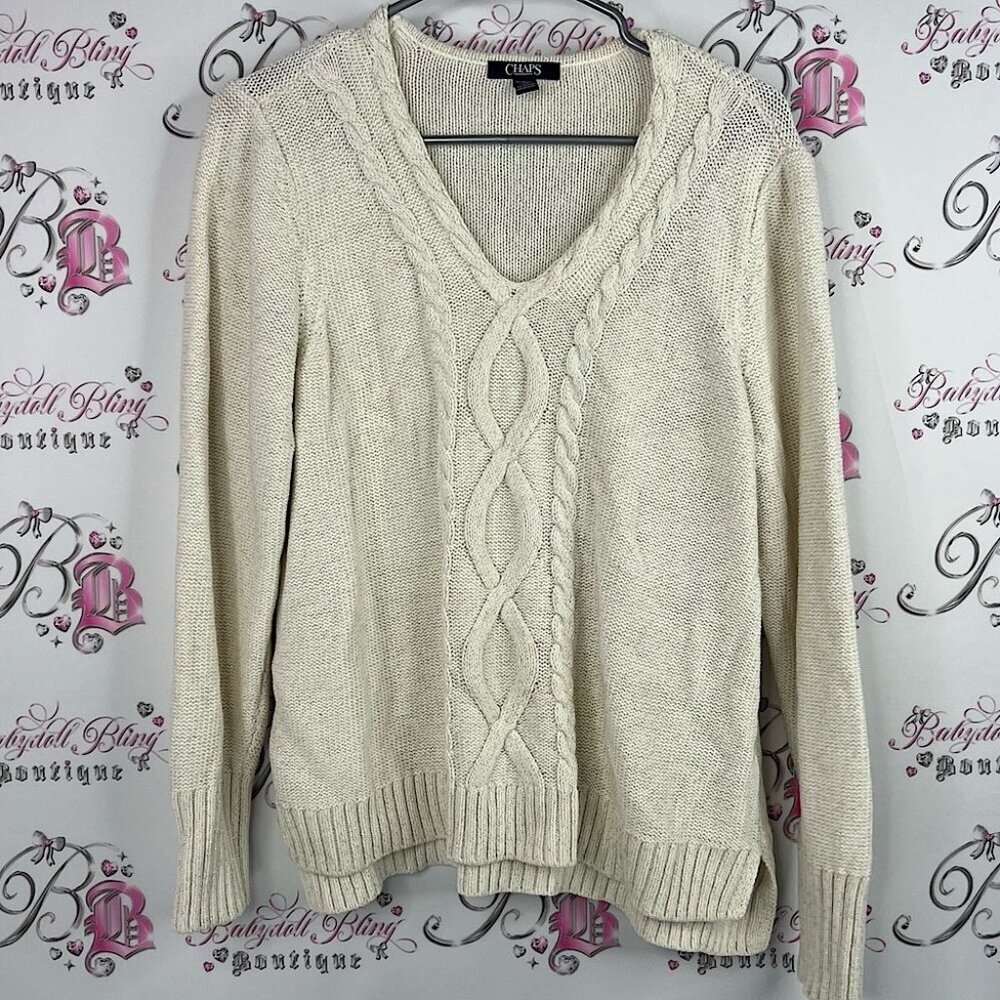 Chaps sweater knit knitted comfy Women's V-Neck Sweater in Cream